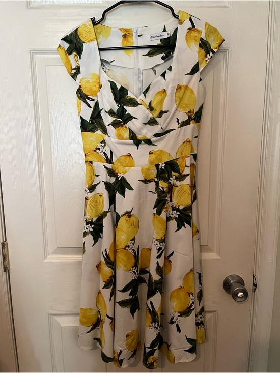 Bbonlinedress Dresses & Skirts - White Floral Lemon-Print Midi Dress XS Summer Coastal Old Money Preppy